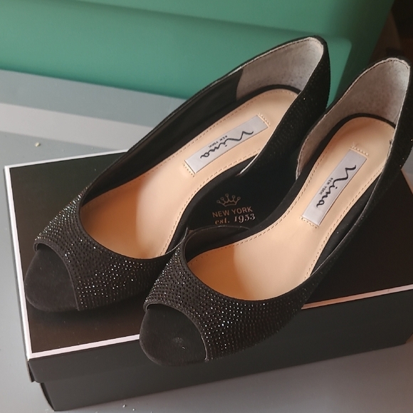 Nina Shoes - Nina Black Sparkly Peep Toe Heels